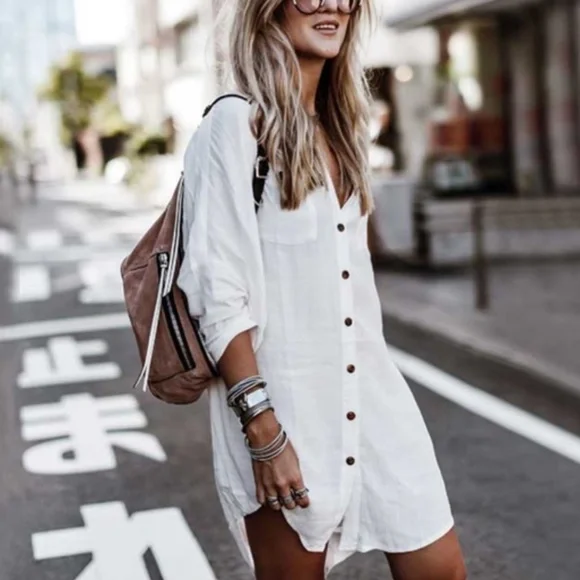 Bohemian Button Down Shirt casual Dress - Picture 2 of 6